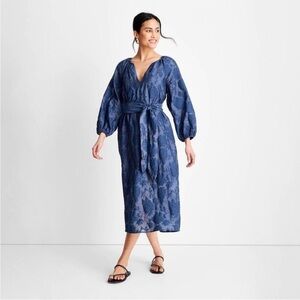 Women's Puff Sleeve Belted Midi Dress - Future Collective with Jenny Kayne L NWT